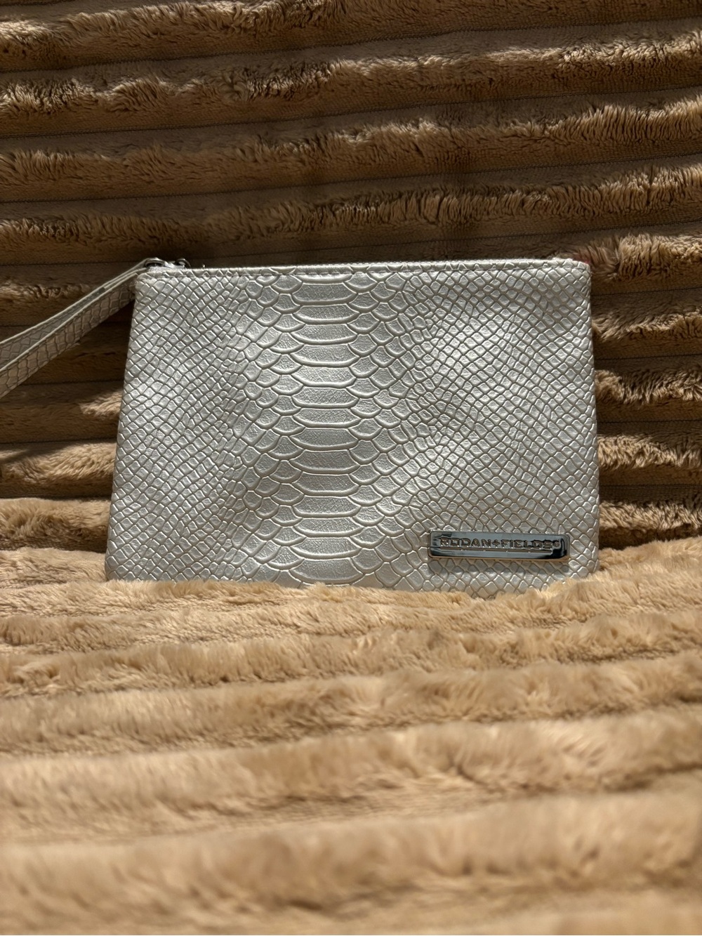 Rodan + Fields Silver Snake Patter Embossed Wristlet Clutch